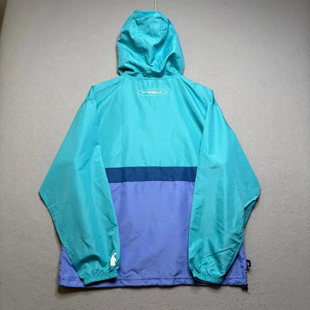 Dutch Bros Windbreaker Mens Medium Teal Purple Colorblock Quarter Zip Anorak